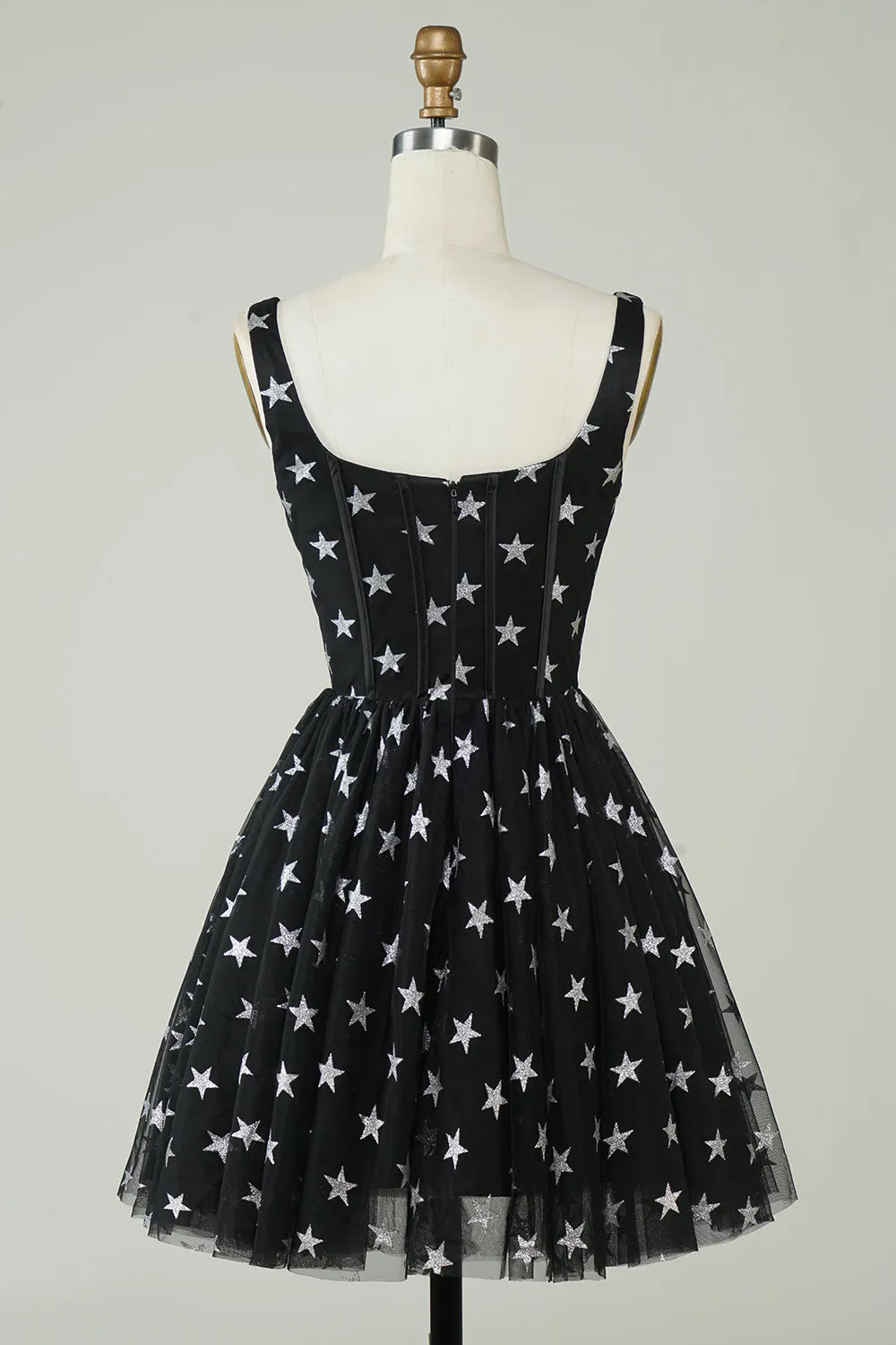 Cute A Line V Neck Black Tulle Short Homecoming Dress with Stars sold by Zapaka product image thumbnail 2