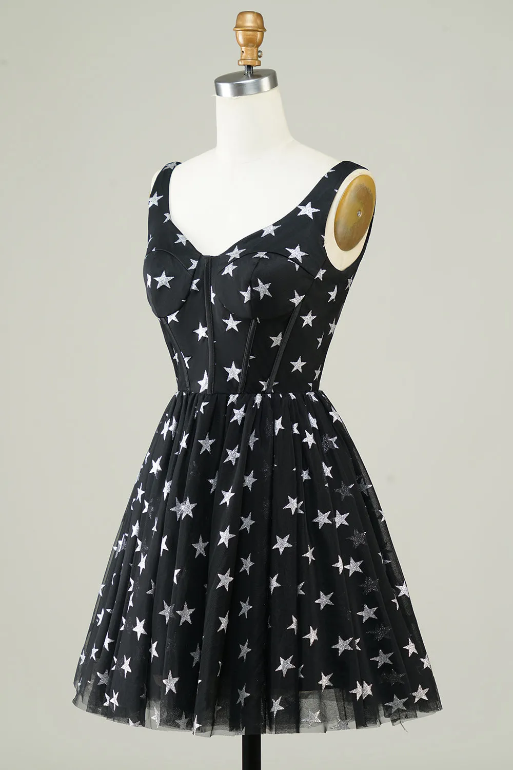 Cute A Line V Neck Black Tulle Short Homecoming Dress with Stars sold by Zapaka product image thumbnail 3