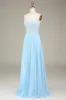 Sky Blue A-Line Spaghetti Straps Chiffon Long Bridesmaid Dress With Beading sold by Zapaka