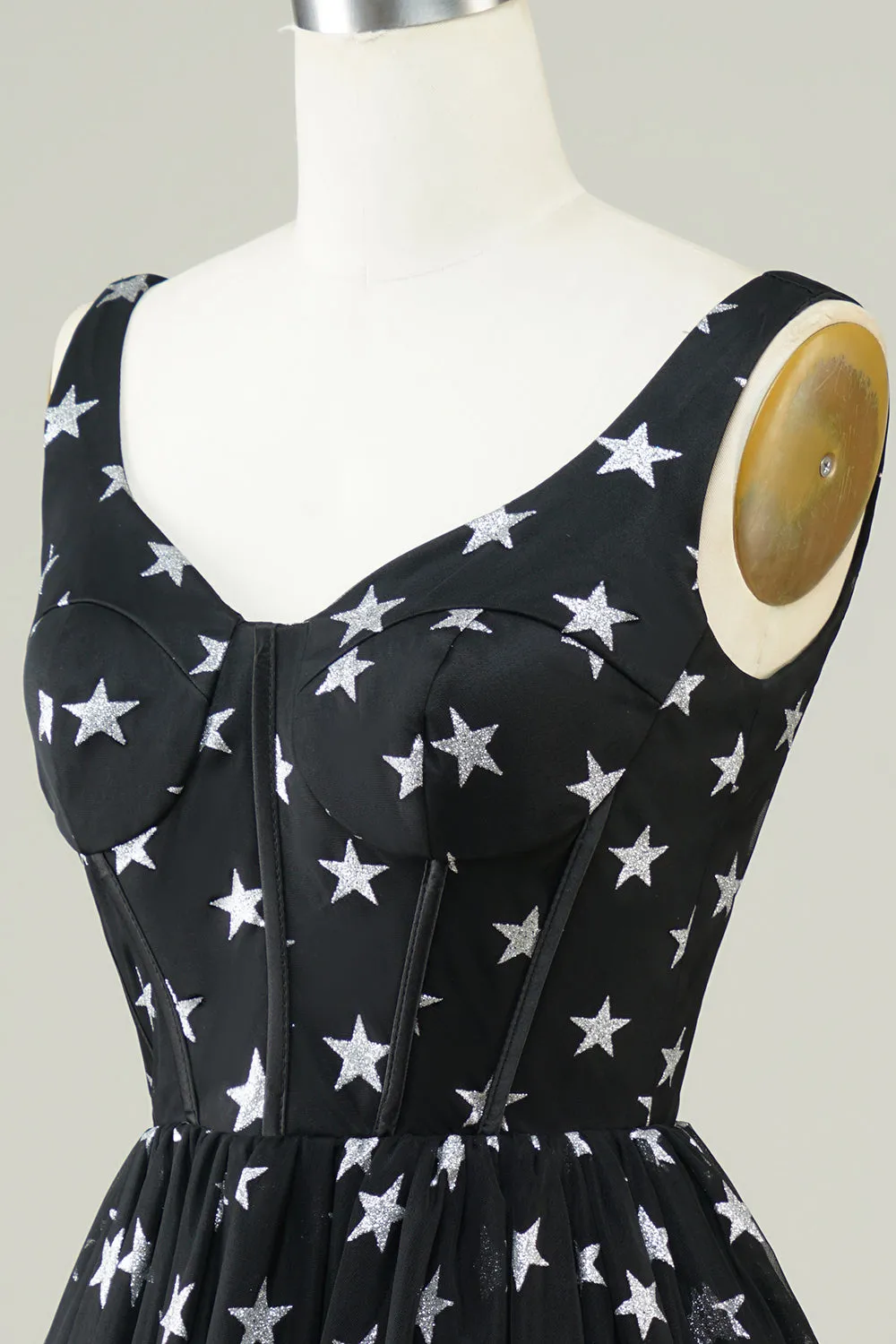 Cute A Line V Neck Black Tulle Short Homecoming Dress with Stars sold by Zapaka product image thumbnail 5
