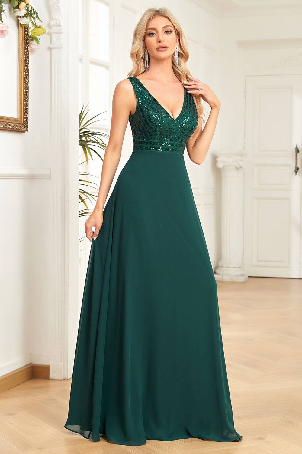 Dark Green Chiffon Formal Dress with Sequins sold by Zapaka product image thumbnail 3