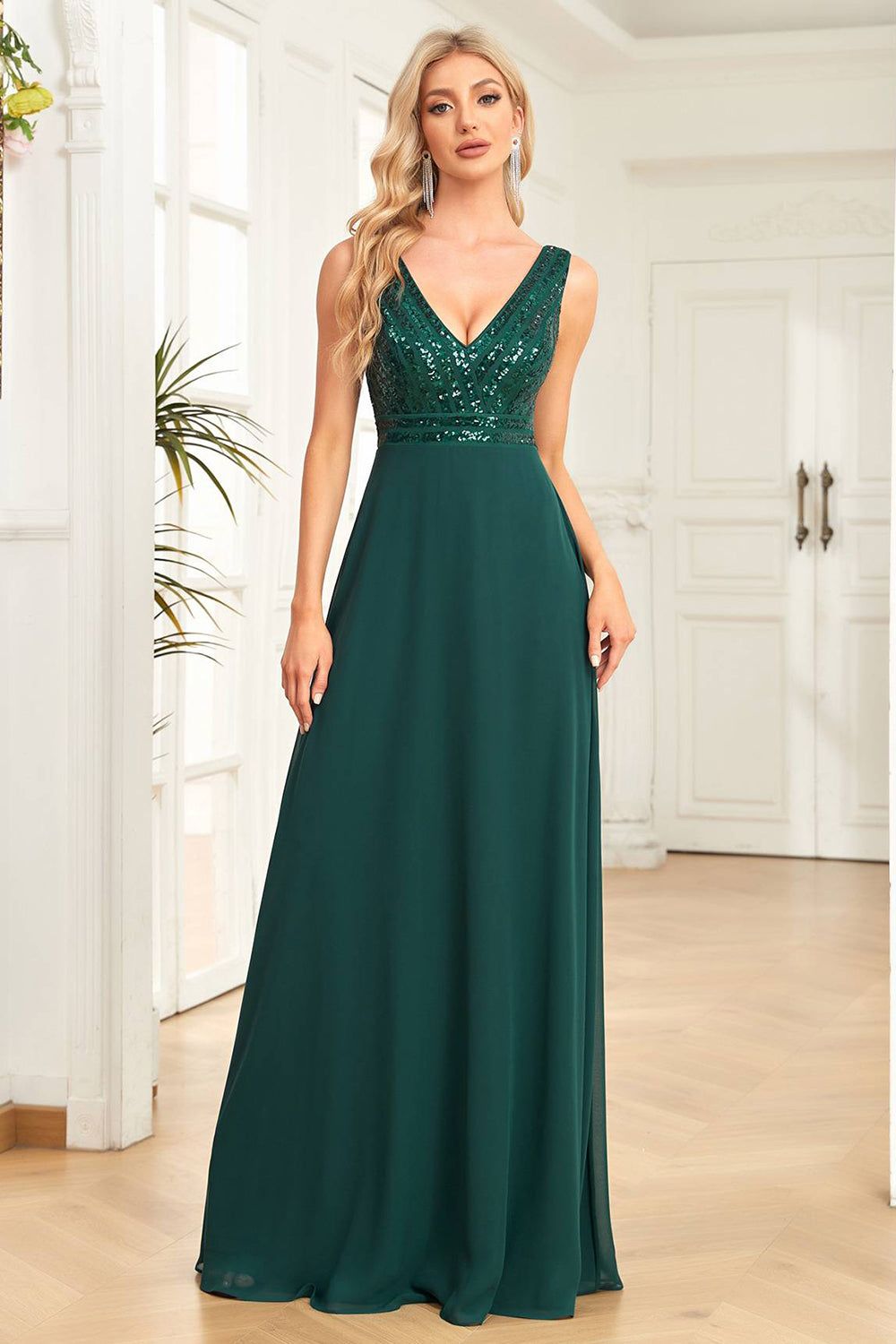 Dark Green Chiffon Formal Dress with Sequins sold by Zapaka product image thumbnail 4