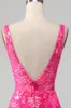 Fuchsia Mermaid Prom Dress with Sequins sold by Zapaka