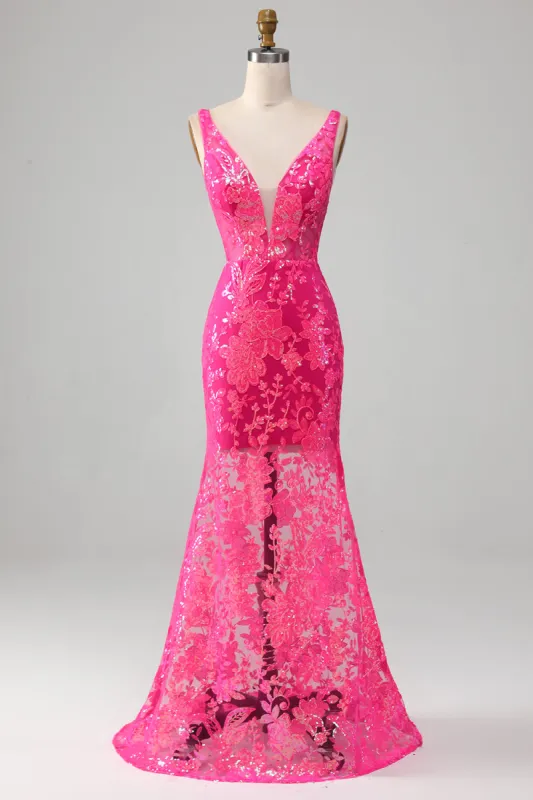 Fuchsia Mermaid Prom Dress with Sequins sold by Zapaka