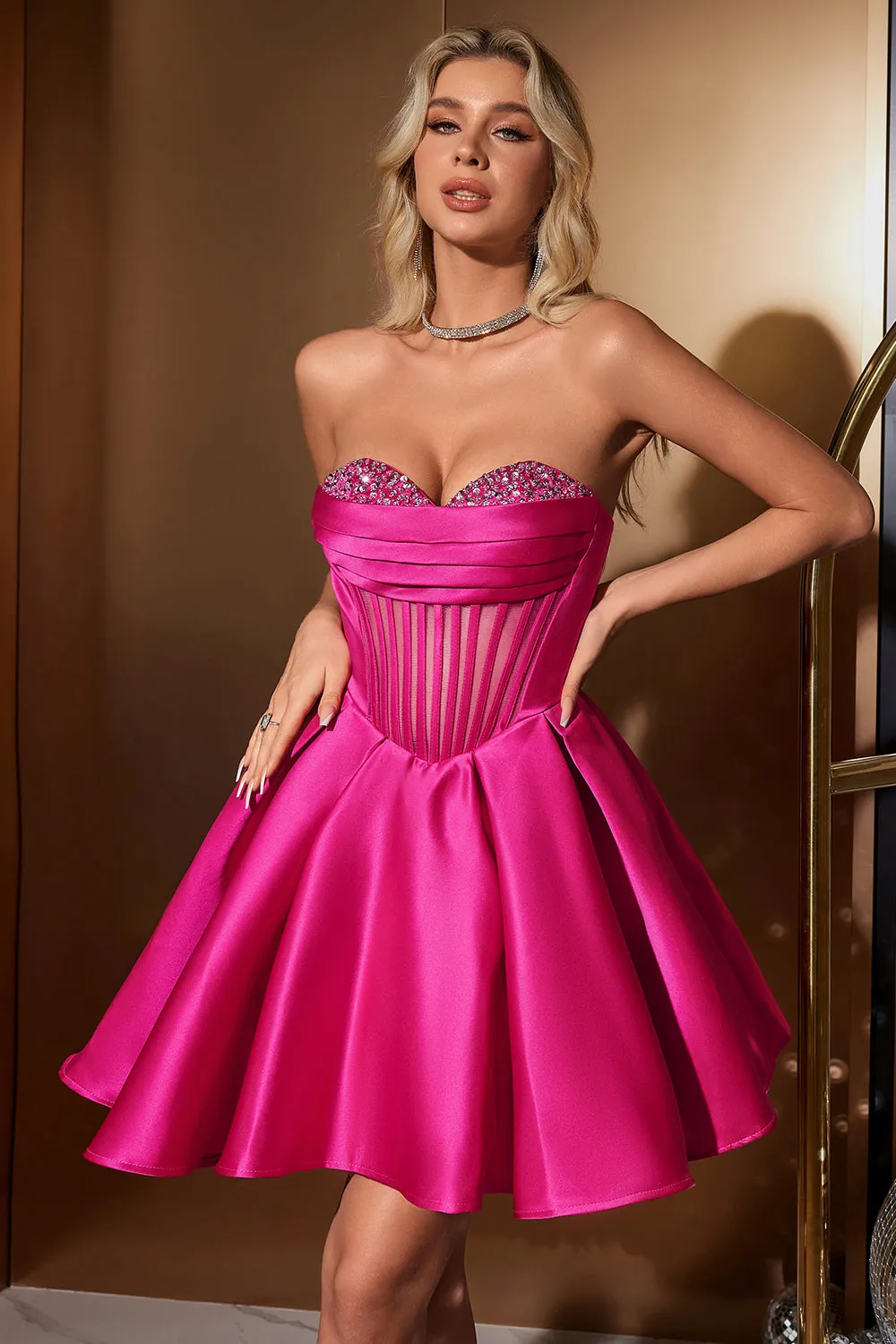 Cute A Line Sweetheart Corset Fuchsia Homecoming Dress with Beading sold by Zapaka product image thumbnail 5
