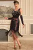 Black Sleeveless Sequins 1920s Flapper Dress with Fringes sold by Zapaka