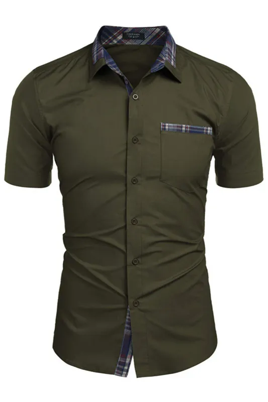 Army Green Short Sleeves Button Down Casual Men's Shirt sold by Zapaka