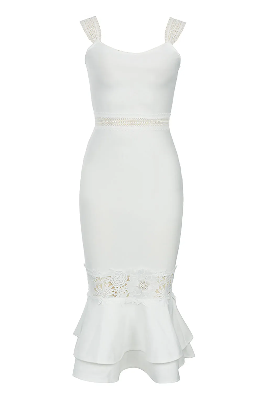 White Straps Bodycon Cocktail Dress With Ruffles sold by Zapaka product image thumbnail 5