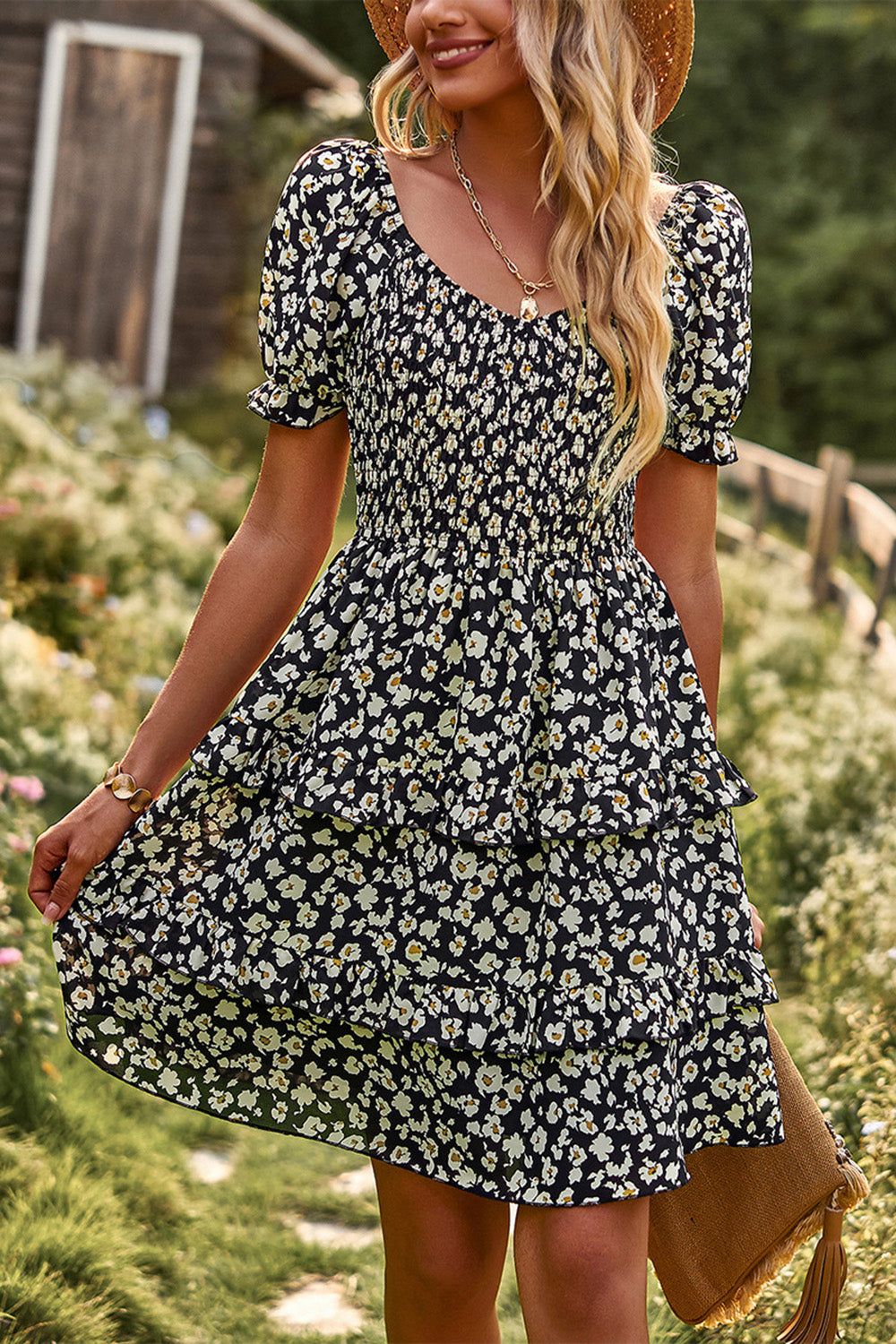 Off the Shoulder Black Floral Print Summer Dress sold by Zapaka product image thumbnail 4