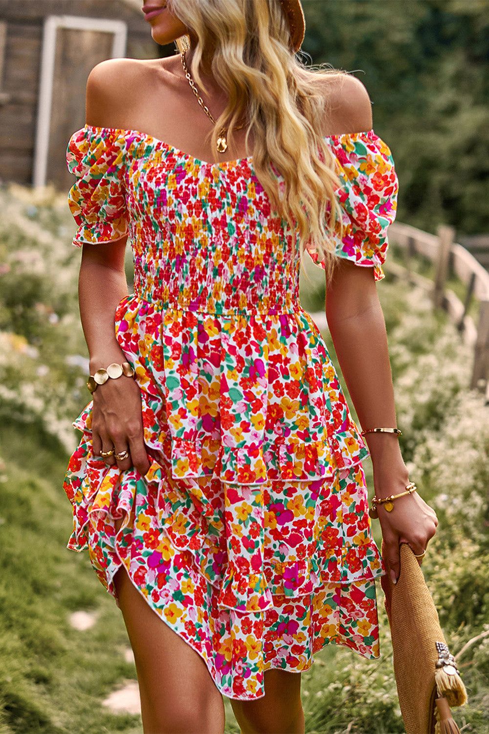 Off the Shoulder Black Floral Print Summer Dress sold by Zapaka product image thumbnail 5