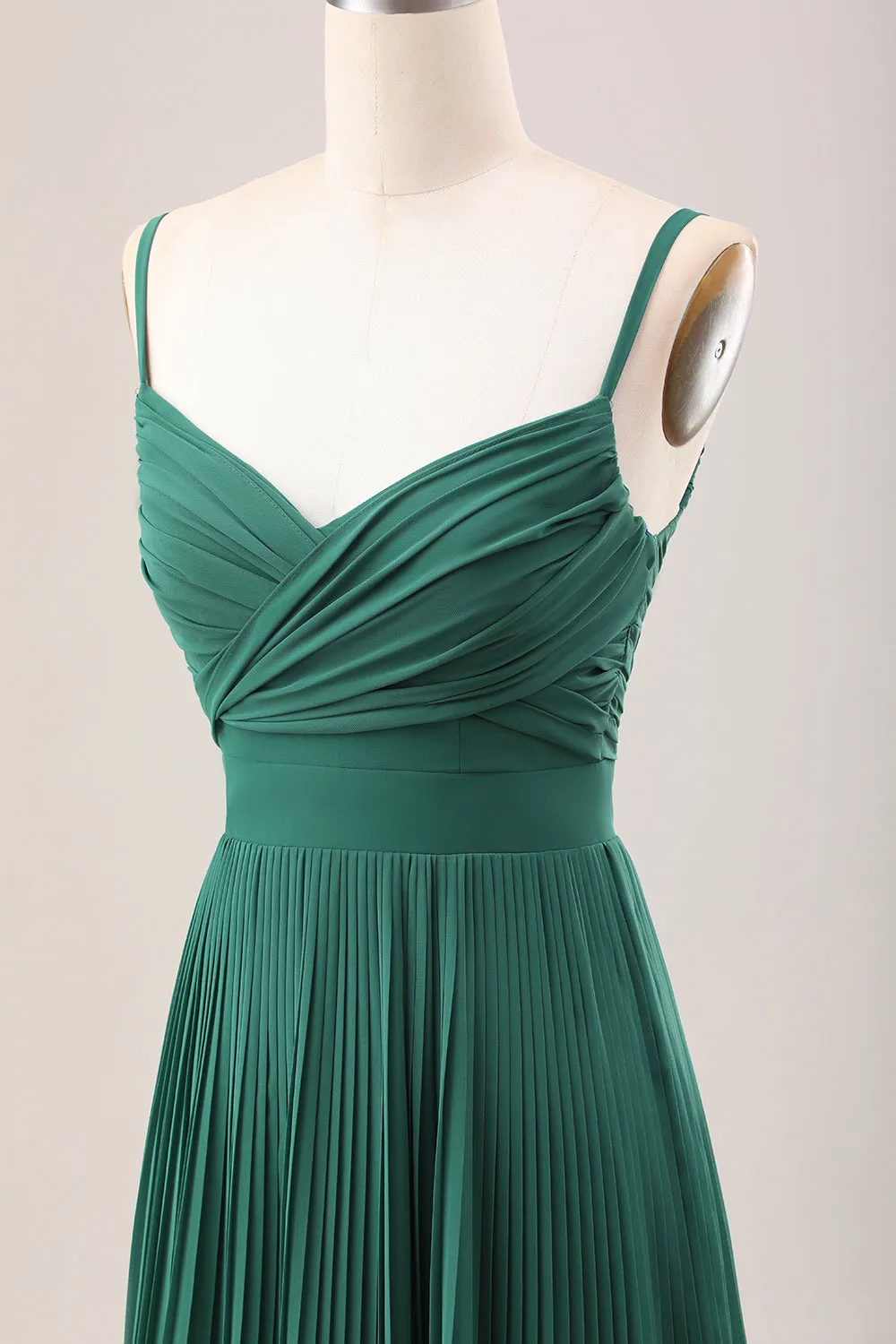 Dark Green A Line Spaghetti Straps Long Chiffon Bridesmaid Dress sold by Zapaka product image thumbnail 5