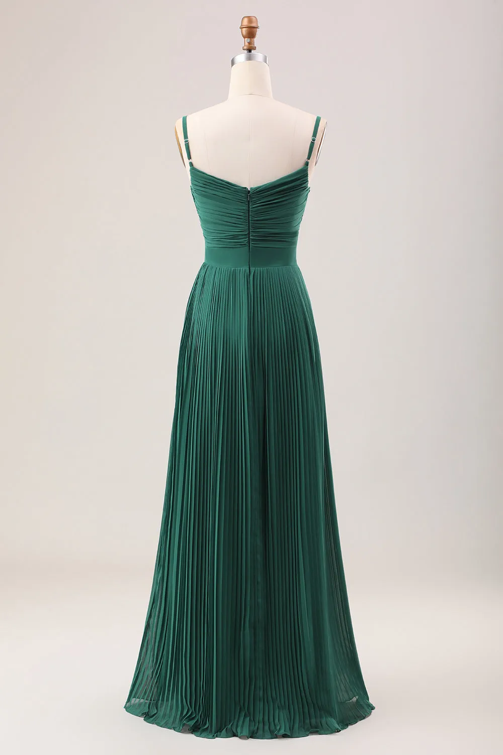 Dark Green A Line Spaghetti Straps Long Chiffon Bridesmaid Dress sold by Zapaka product image thumbnail 2
