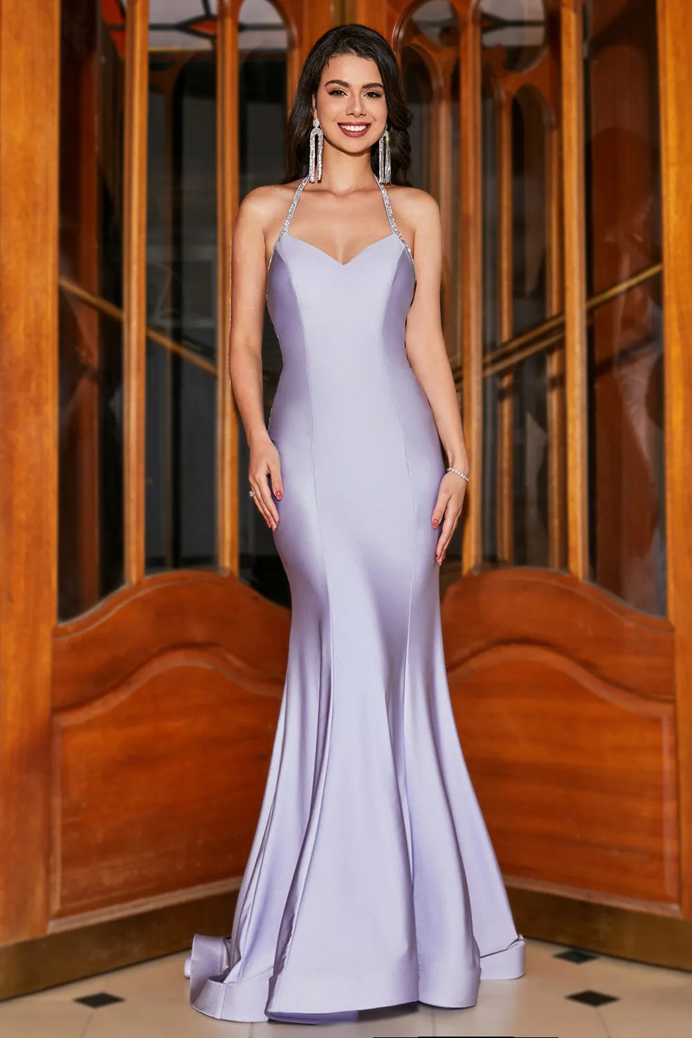 Lilac Mermaid Halter Neck Backless Long Prom Dress sold by Zapaka