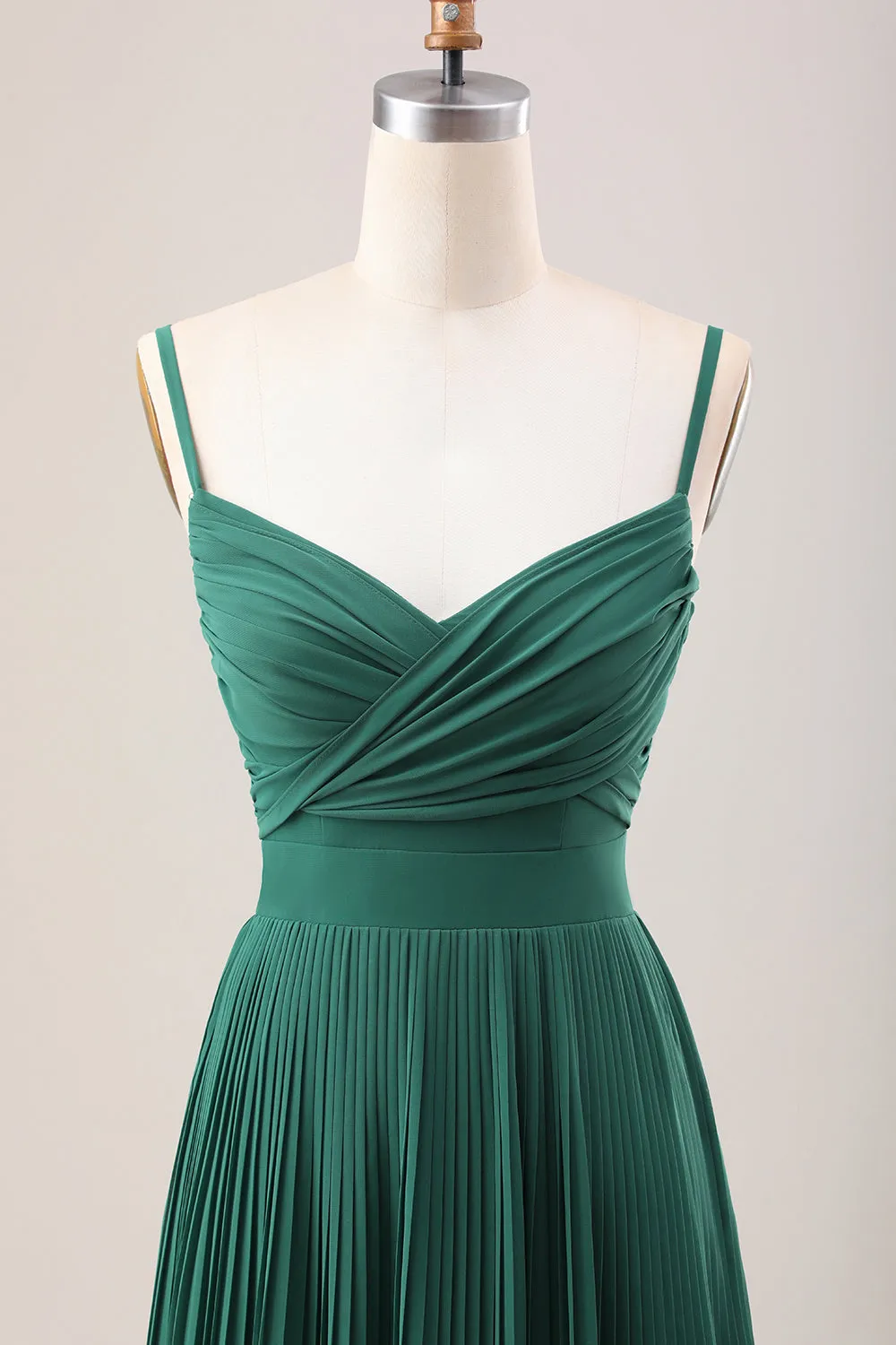 Dark Green A Line Spaghetti Straps Long Chiffon Bridesmaid Dress sold by Zapaka product image thumbnail 4