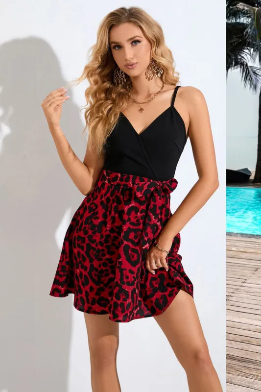 Red Vintage Leopard Print Spaghetti Straps Summer Dress sold by Zapaka