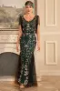 Green Golden Sequins Fringe Long 1920s Flapper Dress with Accessories Set sold by Zapaka