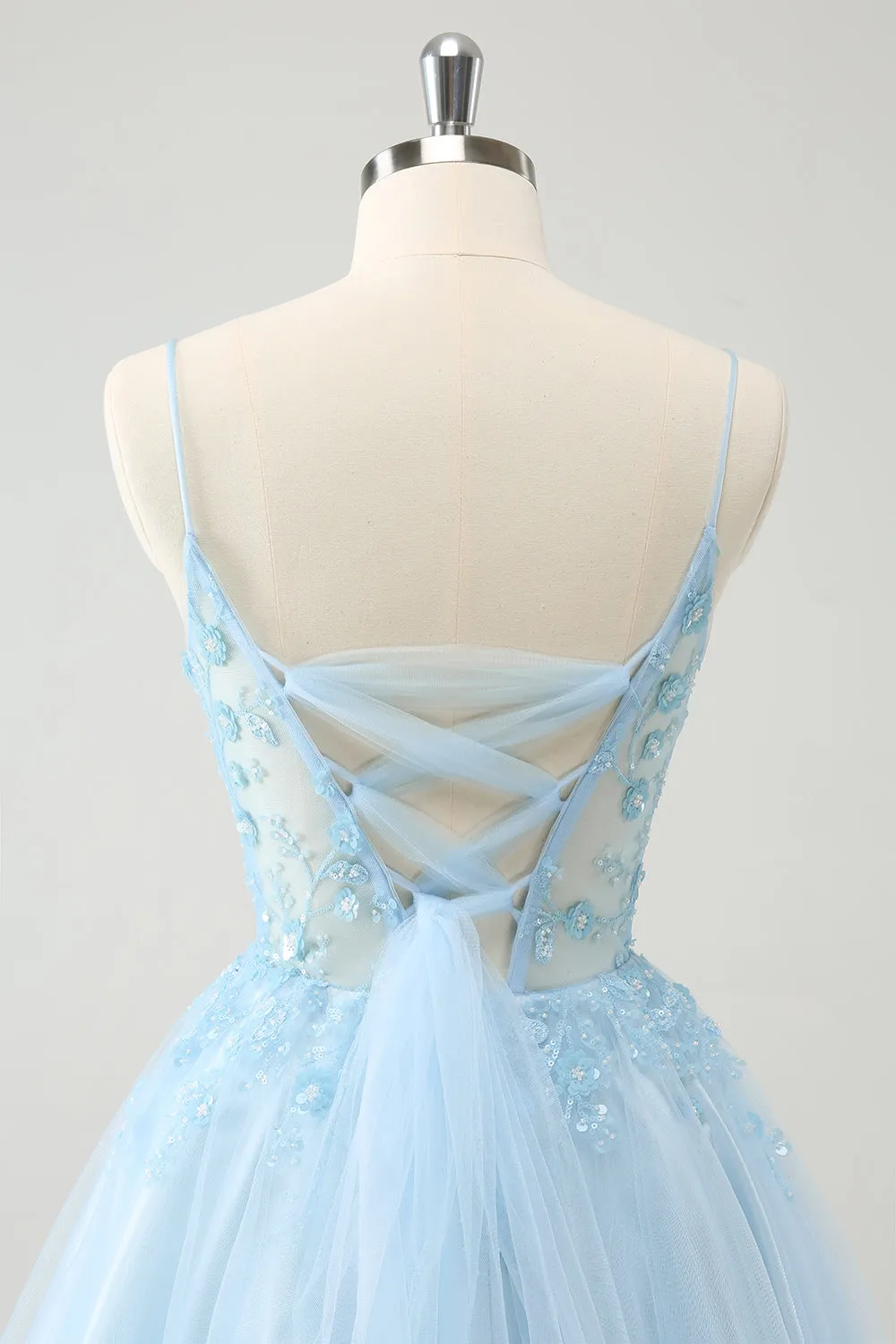 Cute Glitter Blue A Line Beaded Corset Tulle Homecoming Dress with Appliques sold by Zapaka product image thumbnail 5