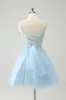 Cute Glitter Blue A Line Beaded Corset Tulle Homecoming Dress with Appliques sold by Zapaka