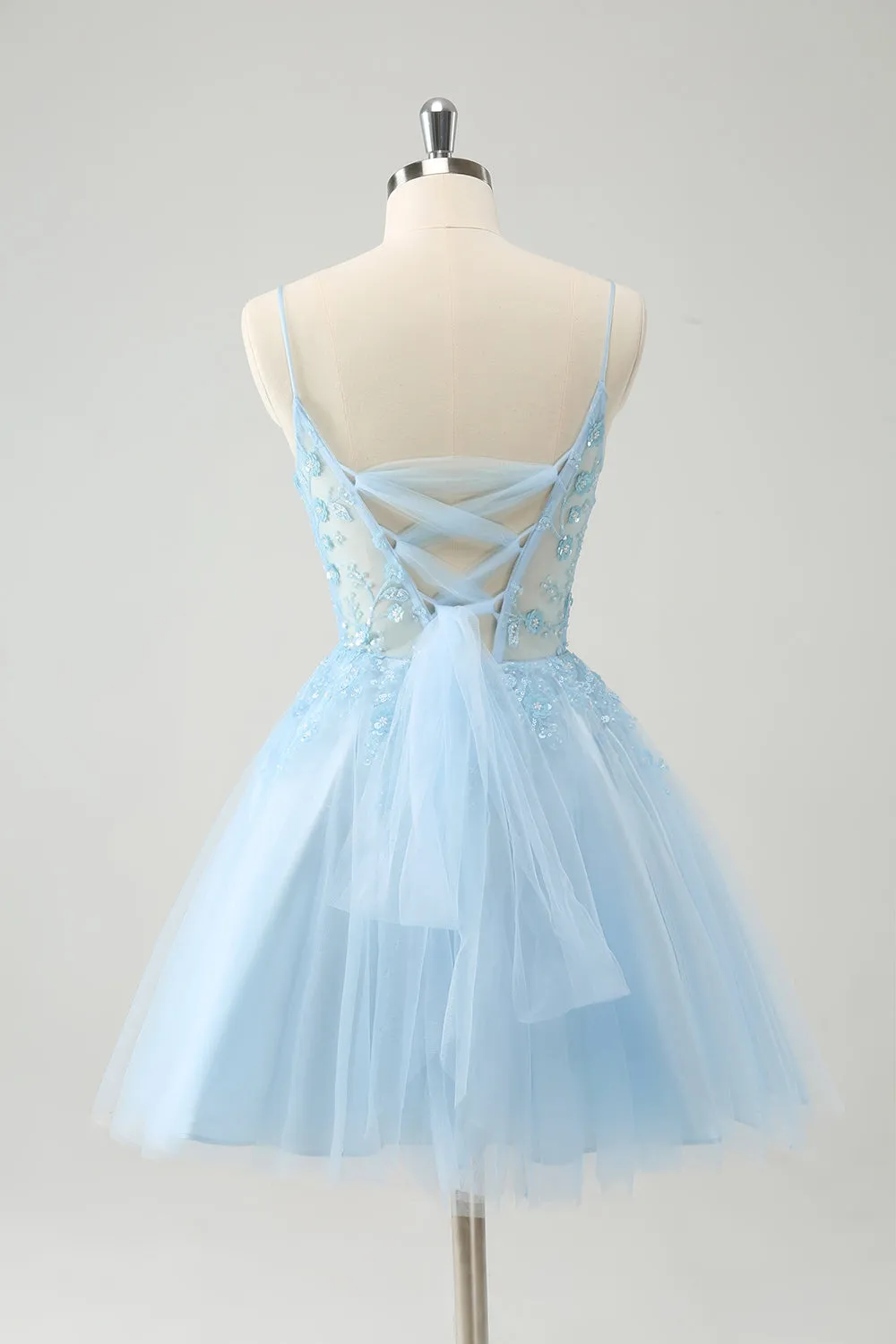 Cute Glitter Blue A Line Beaded Corset Tulle Homecoming Dress with Appliques sold by Zapaka product image thumbnail 2