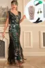 Green Golden Sequins Fringe Long 1920s Flapper Dress with Accessories Set sold by Zapaka