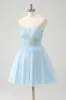 Cute Glitter Blue A Line Beaded Corset Tulle Homecoming Dress with Appliques sold by Zapaka