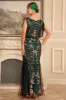 Green Golden Sequins Fringe Long 1920s Flapper Dress with Accessories Set sold by Zapaka