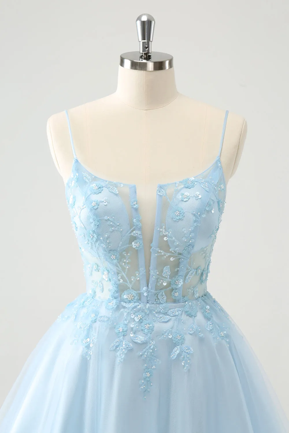 Cute Glitter Blue A Line Beaded Corset Tulle Homecoming Dress with Appliques sold by Zapaka product image thumbnail 4
