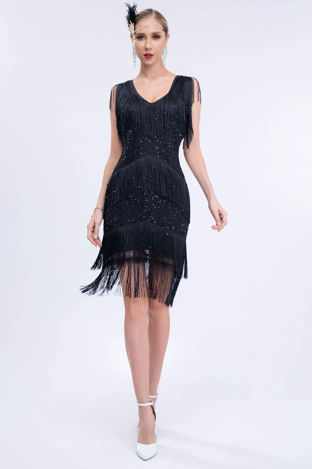 Black Fringes 1920s Dress with Sleeveless sold by Zapaka product image thumbnail 4