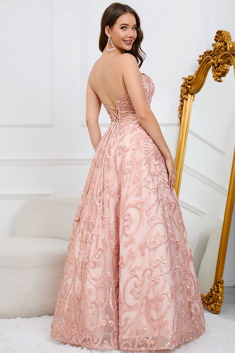 A-Line Strapless Blush Long Prom Dress with Appliques sold by Zapaka product image thumbnail 2