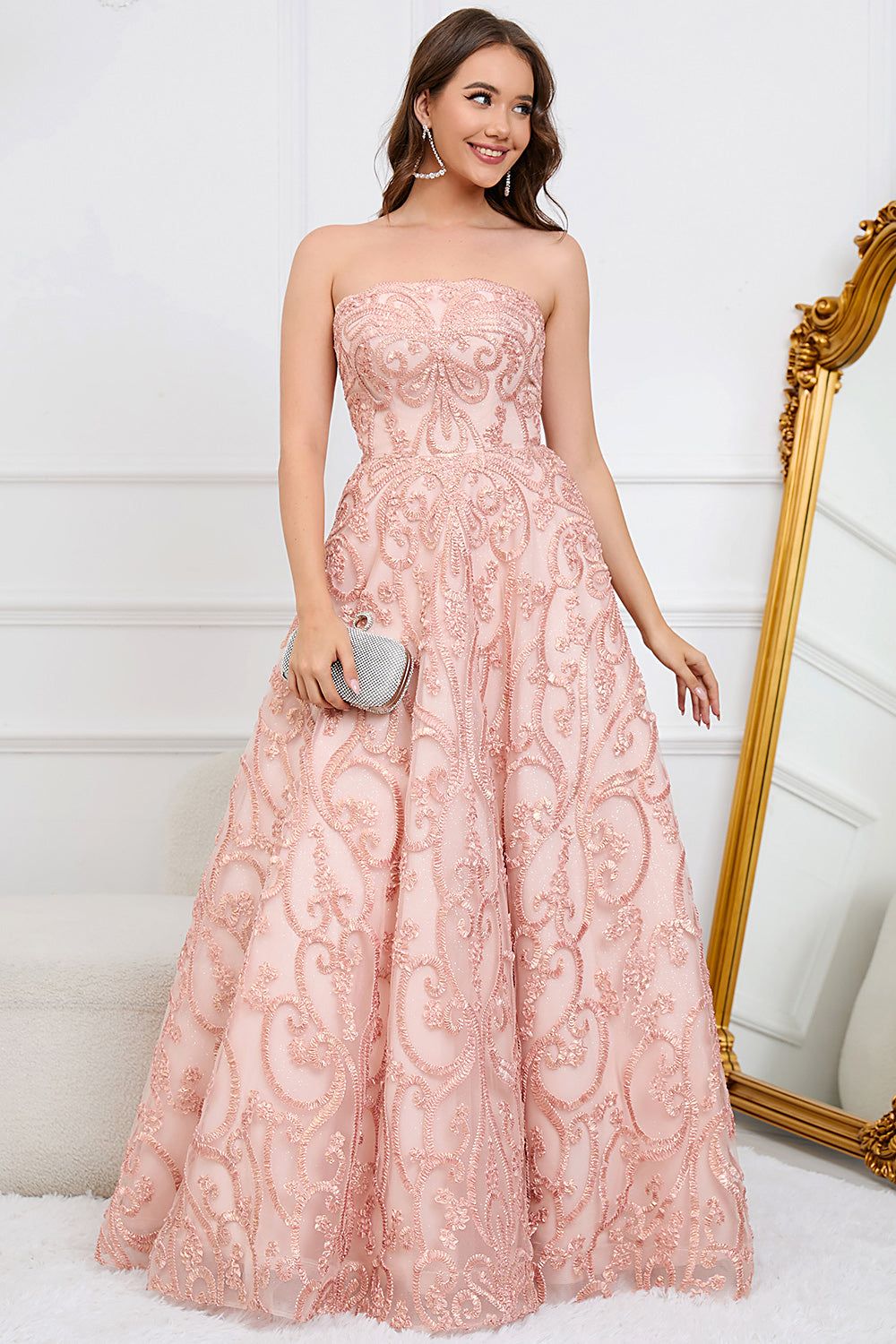 A-Line Strapless Blush Long Prom Dress with Appliques sold by Zapaka product image thumbnail 4