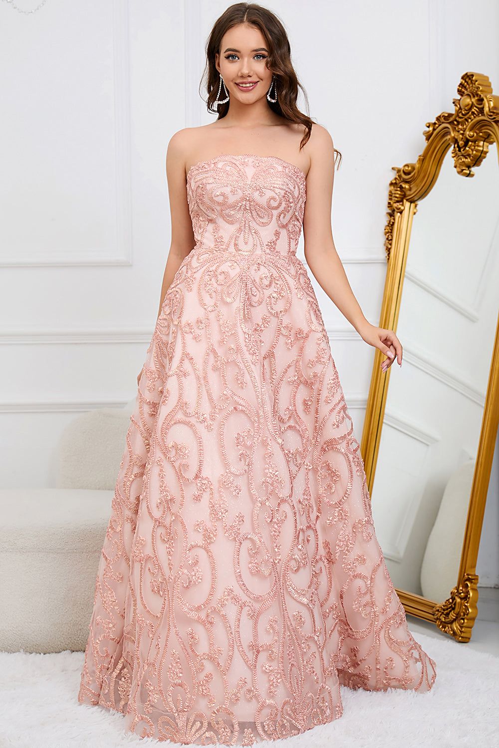 A-Line Strapless Blush Long Prom Dress with Appliques sold by Zapaka product image thumbnail 5