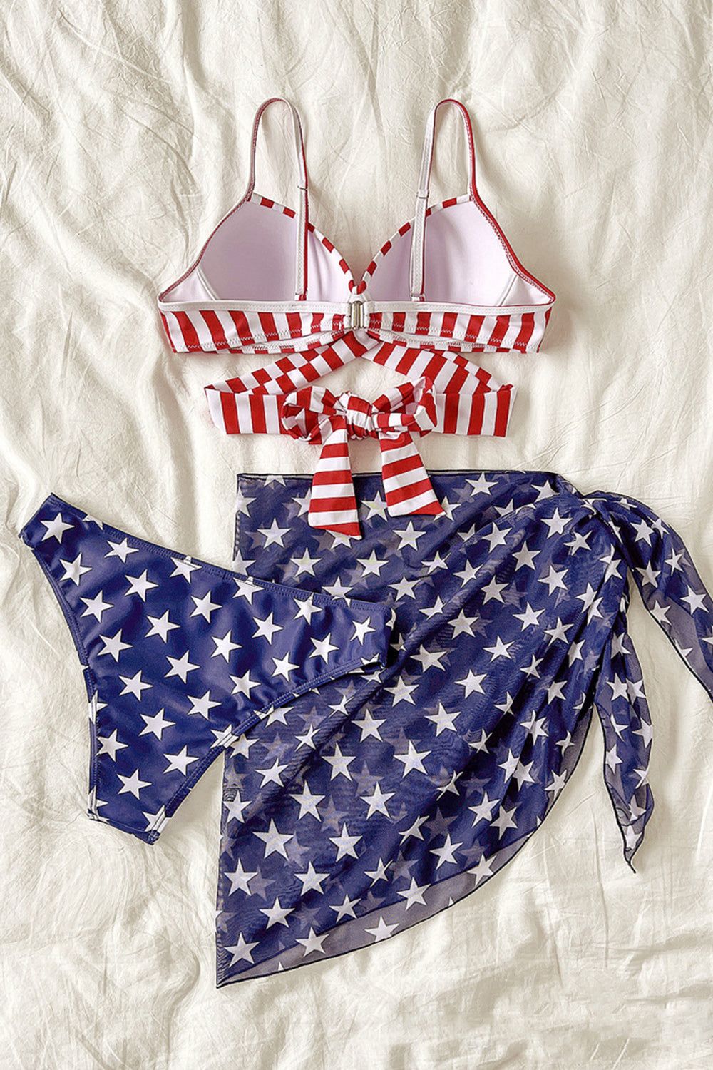 Blue Two Piece Stars Stripes Printed Wrap Front Swimsuit With Cover-up Dress sold by Zapaka product image thumbnail 2