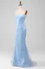 Light Blue Mermaid Sparkly Sequin Long Corset Prom Dress sold by Zapaka