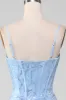 Light Blue Mermaid Sparkly Sequin Long Corset Prom Dress sold by Zapaka