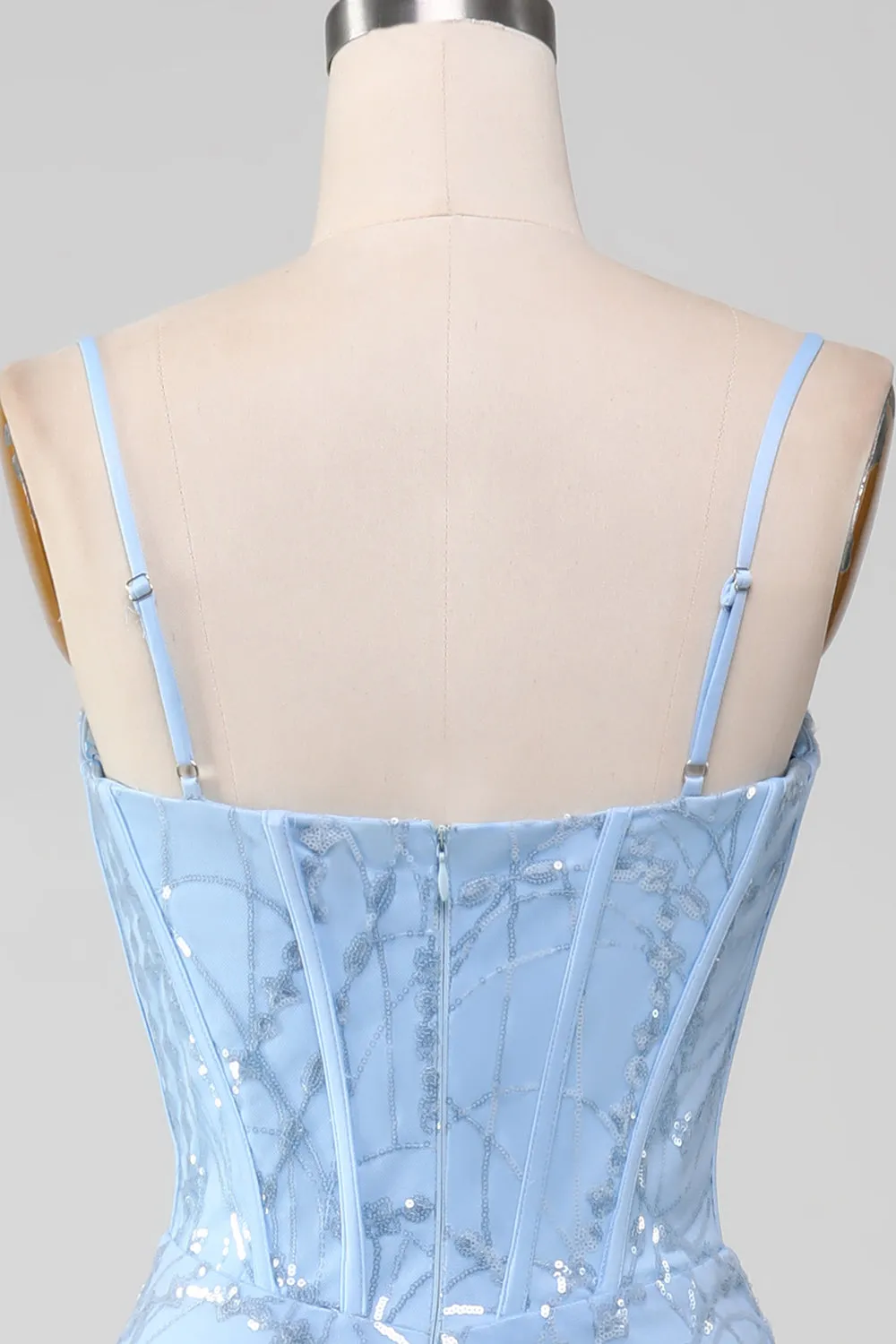 Light Blue Mermaid Sparkly Sequin Long Corset Prom Dress sold by Zapaka product image thumbnail 5