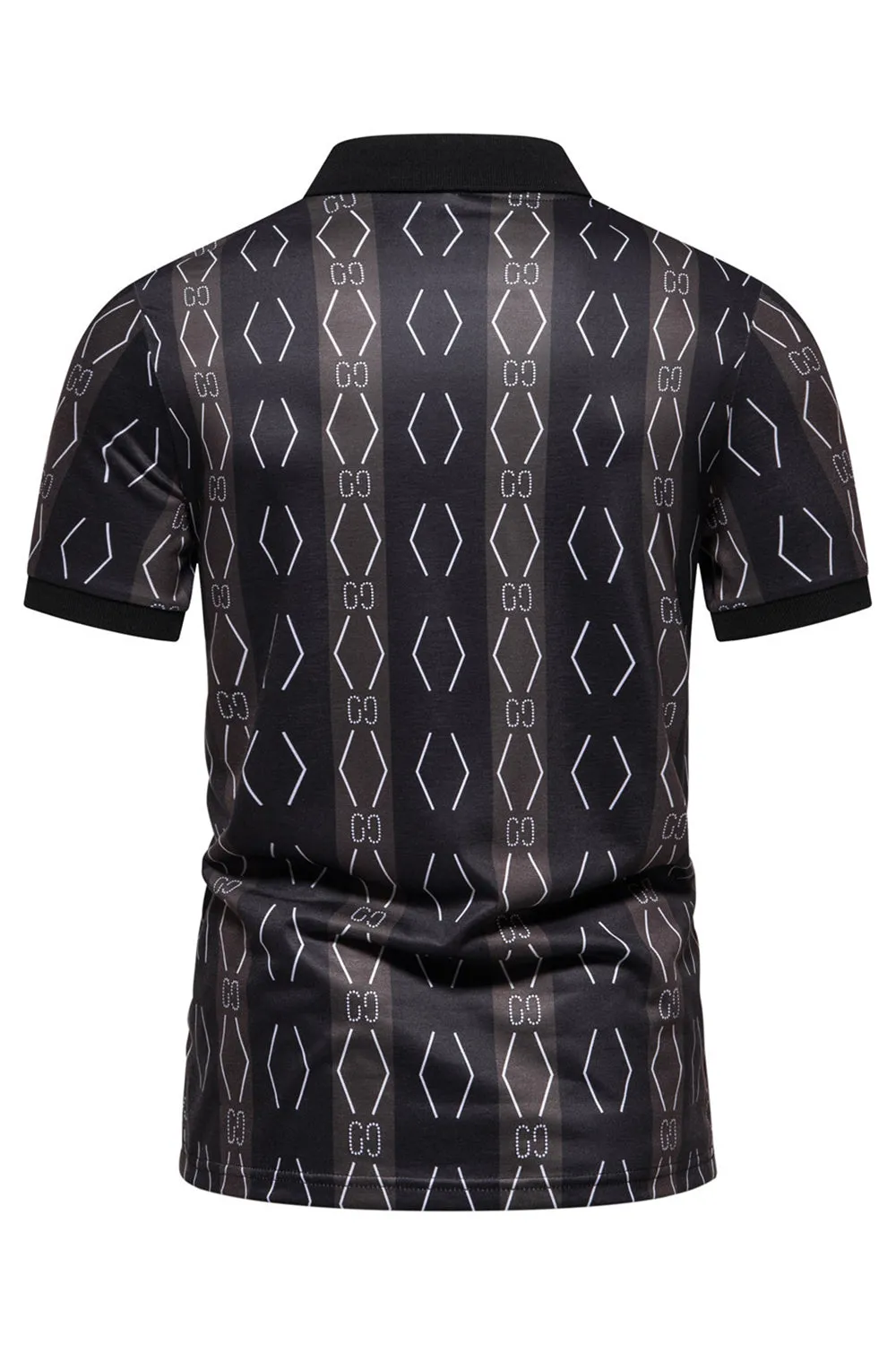 Black Pattern Printed Short Sleeves Men's Polo Shirt sold by Zapaka product image thumbnail 2