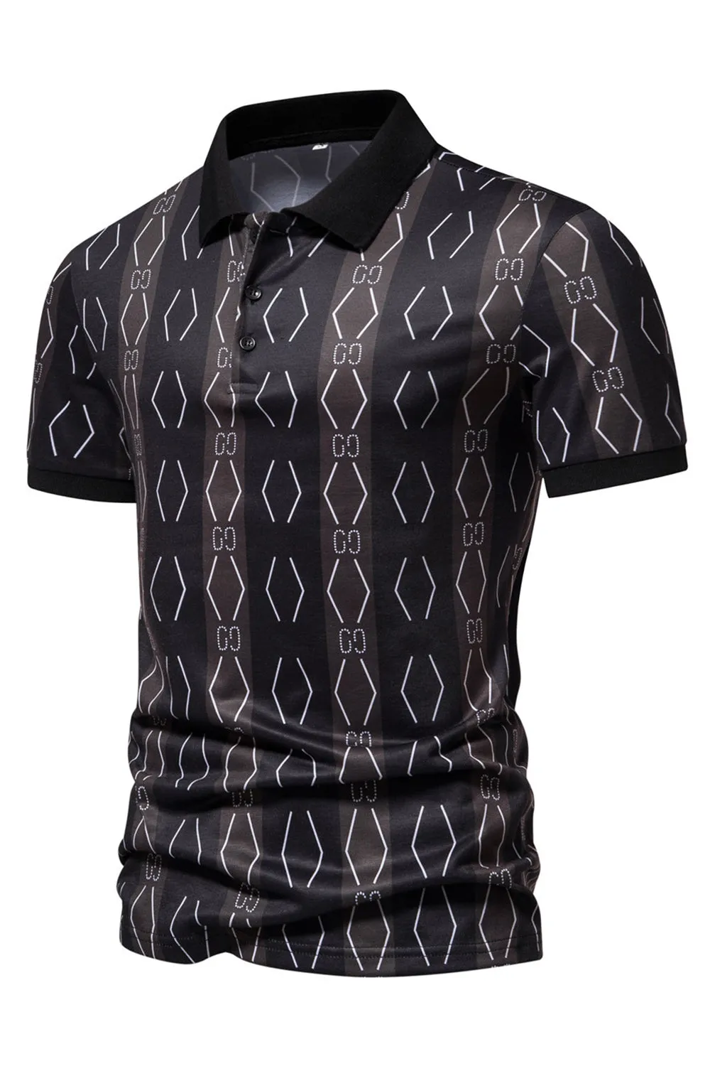 Black Pattern Printed Short Sleeves Men's Polo Shirt sold by Zapaka product image thumbnail 3
