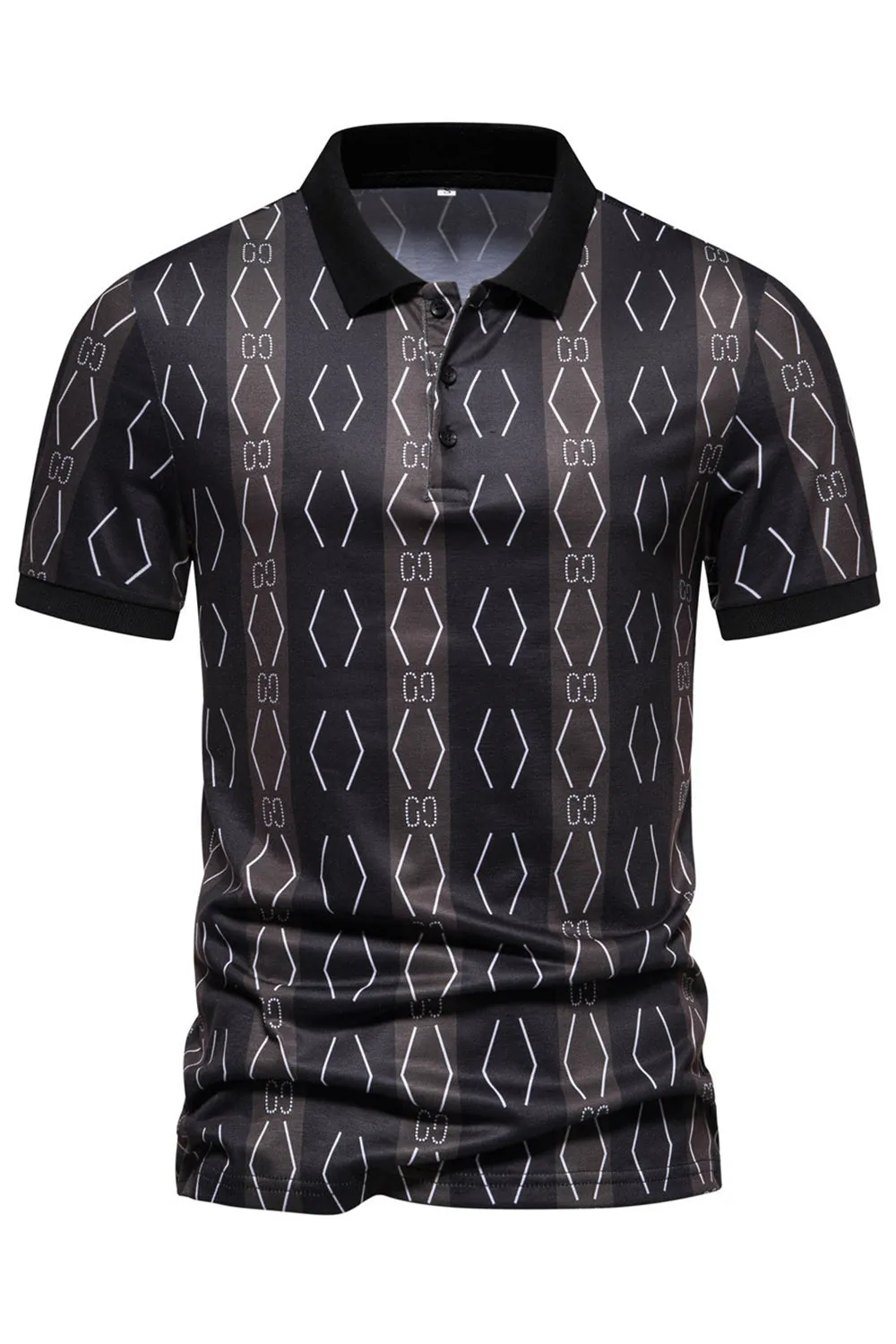 Black Pattern Printed Short Sleeves Men's Polo Shirt sold by Zapaka