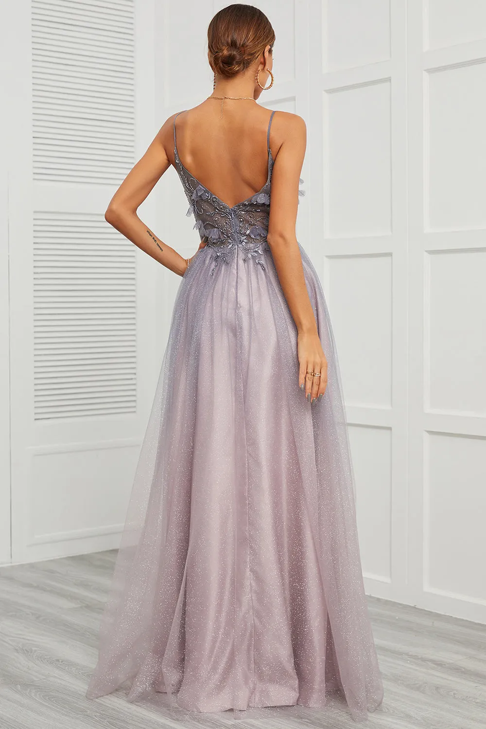 Spaghetti Straps Appliques Long Prom Dress with Split Front sold by Zapaka product image thumbnail 2