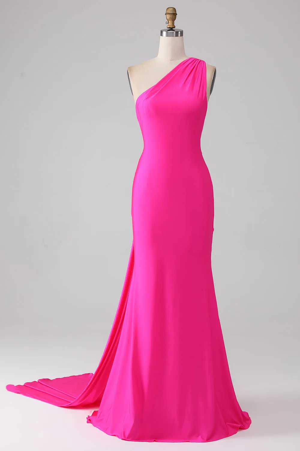 Mermaid Hot Pink One Shoulder Long Prom Dress sold by Zapaka