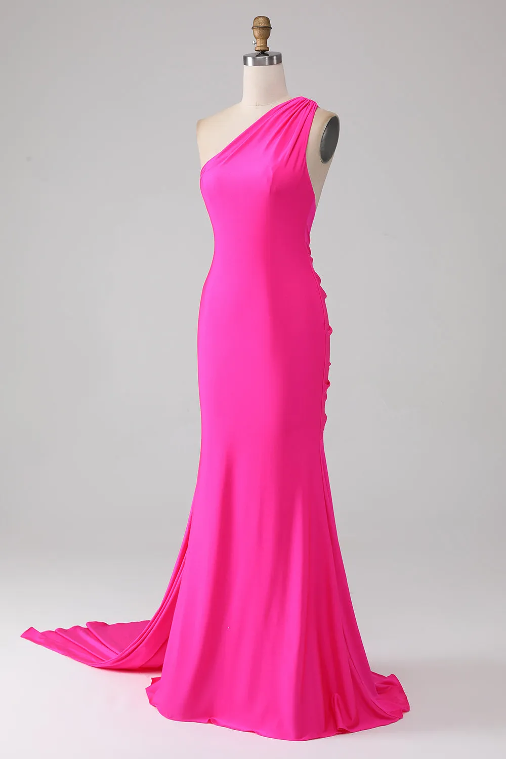 Mermaid Hot Pink One Shoulder Long Prom Dress sold by Zapaka product image thumbnail 3