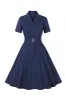 Navy Short Sleeves Button 1950s Dress sold by Zapaka