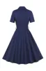Navy Short Sleeves Button 1950s Dress sold by Zapaka