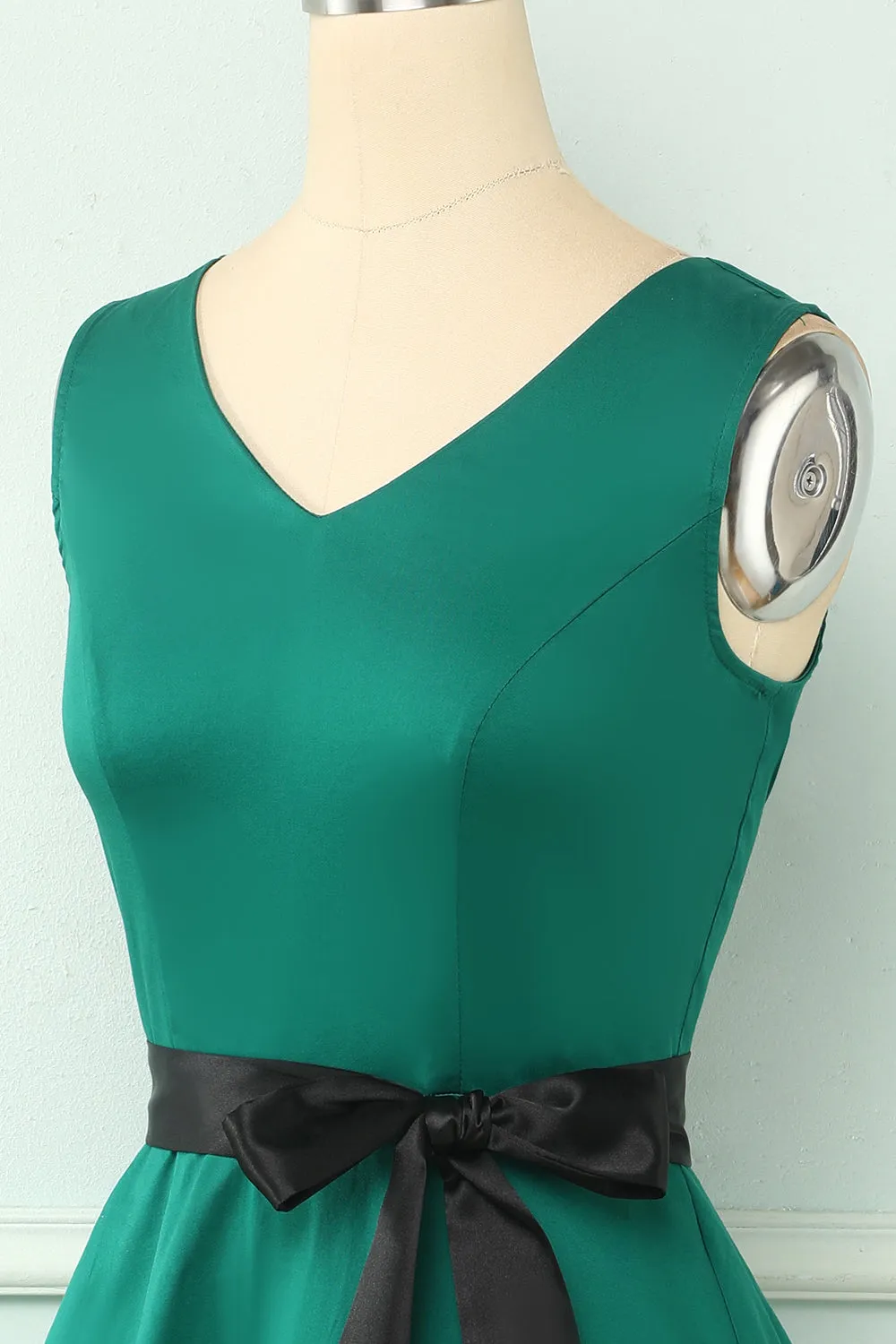 Green V Neck Vintage Dress with Sleeves sold by Zapaka product image thumbnail 5