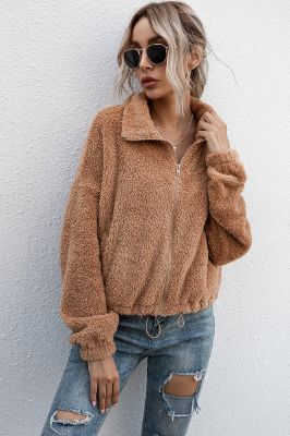 Camel Winter Thickened Casual Warm Lapel Cropped Jacket sold by Zapaka