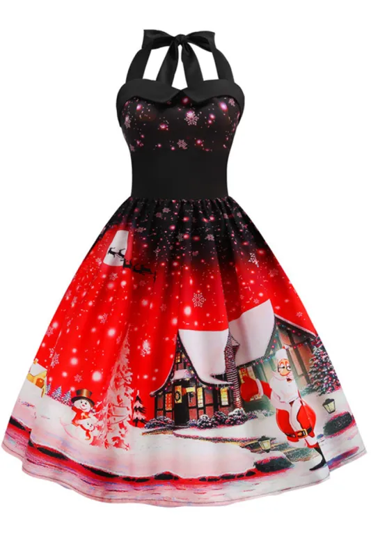 Red Christmas Halter 1950s Dress sold by Zapaka