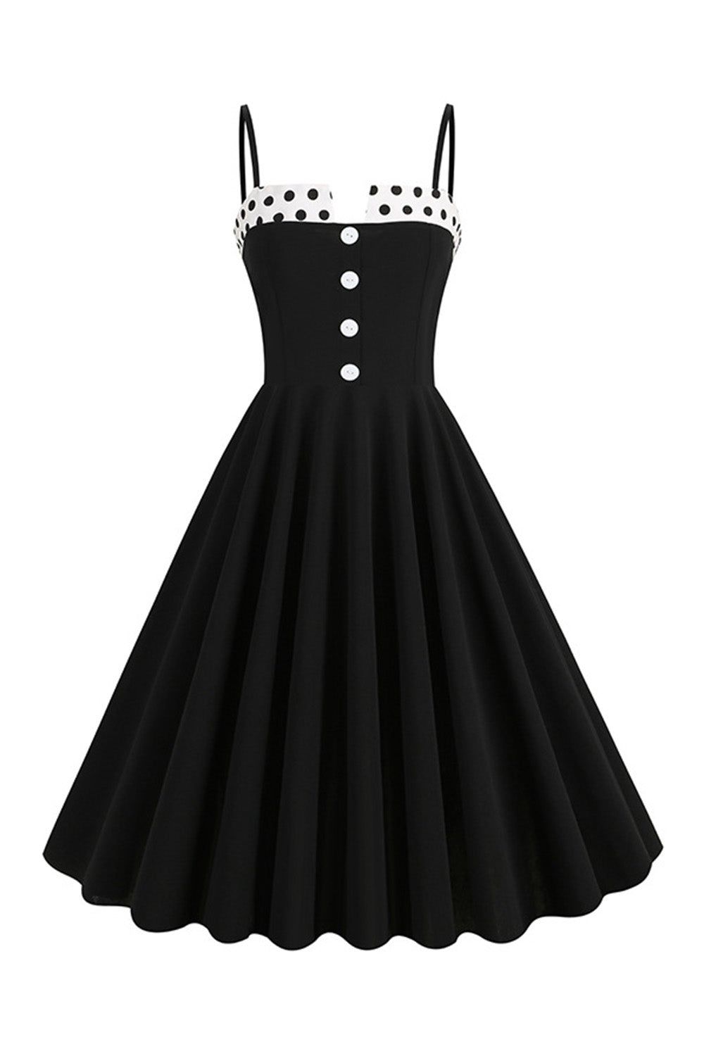 Black Spaghetti Straps 1950s Dress With Sleeveless sold by Zapaka