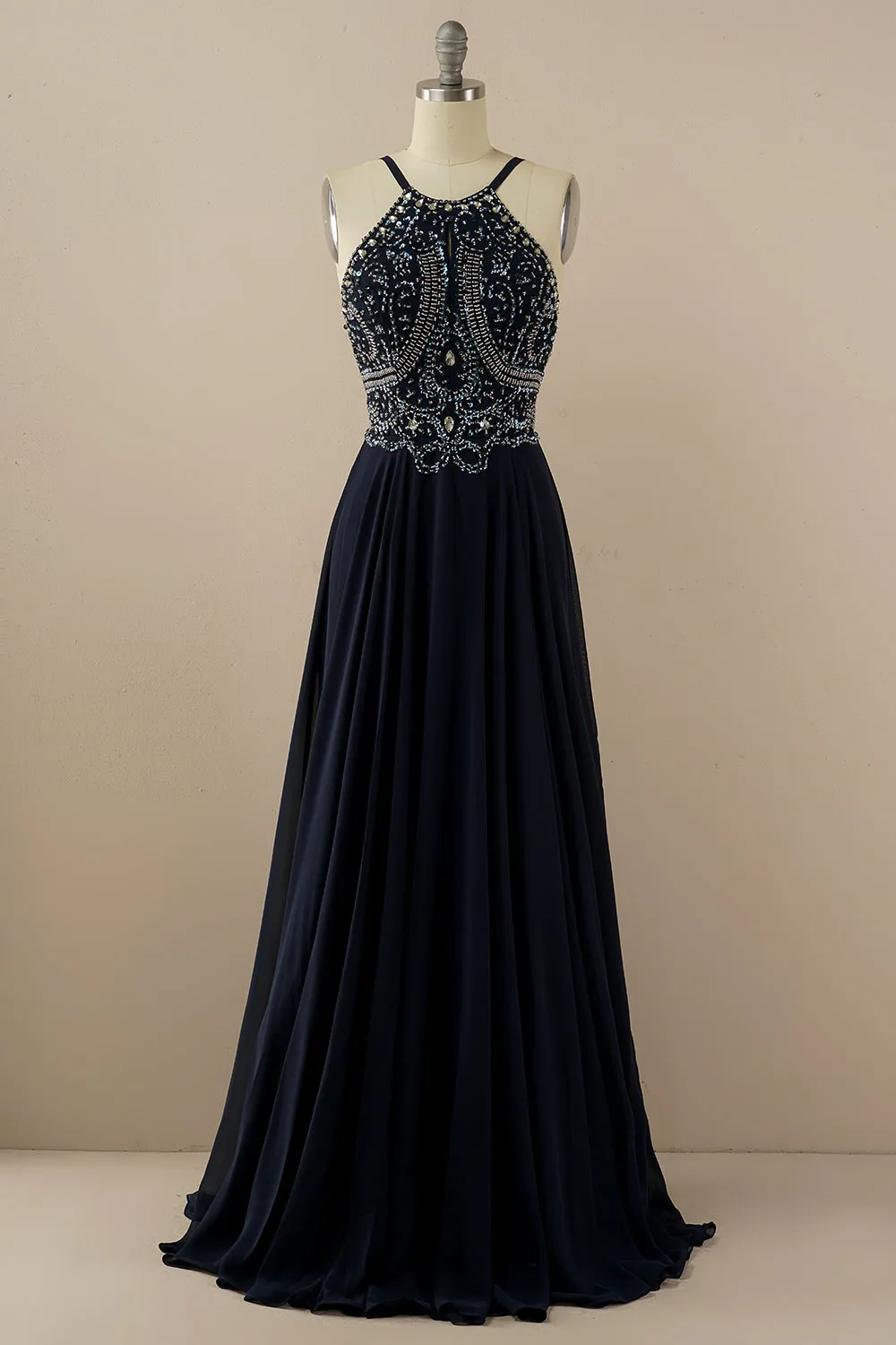 Halter Beaded Backless Prom Dress sold by Zapaka