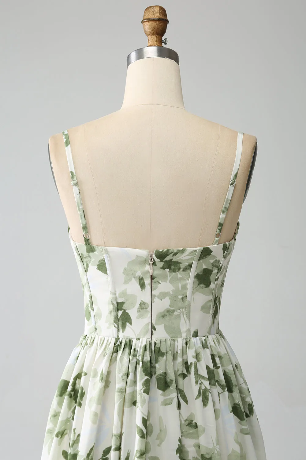Green A-Line Spaghetti Straps Printed Pleated Long Prom Dress With Slit sold by Zapaka product image thumbnail 5