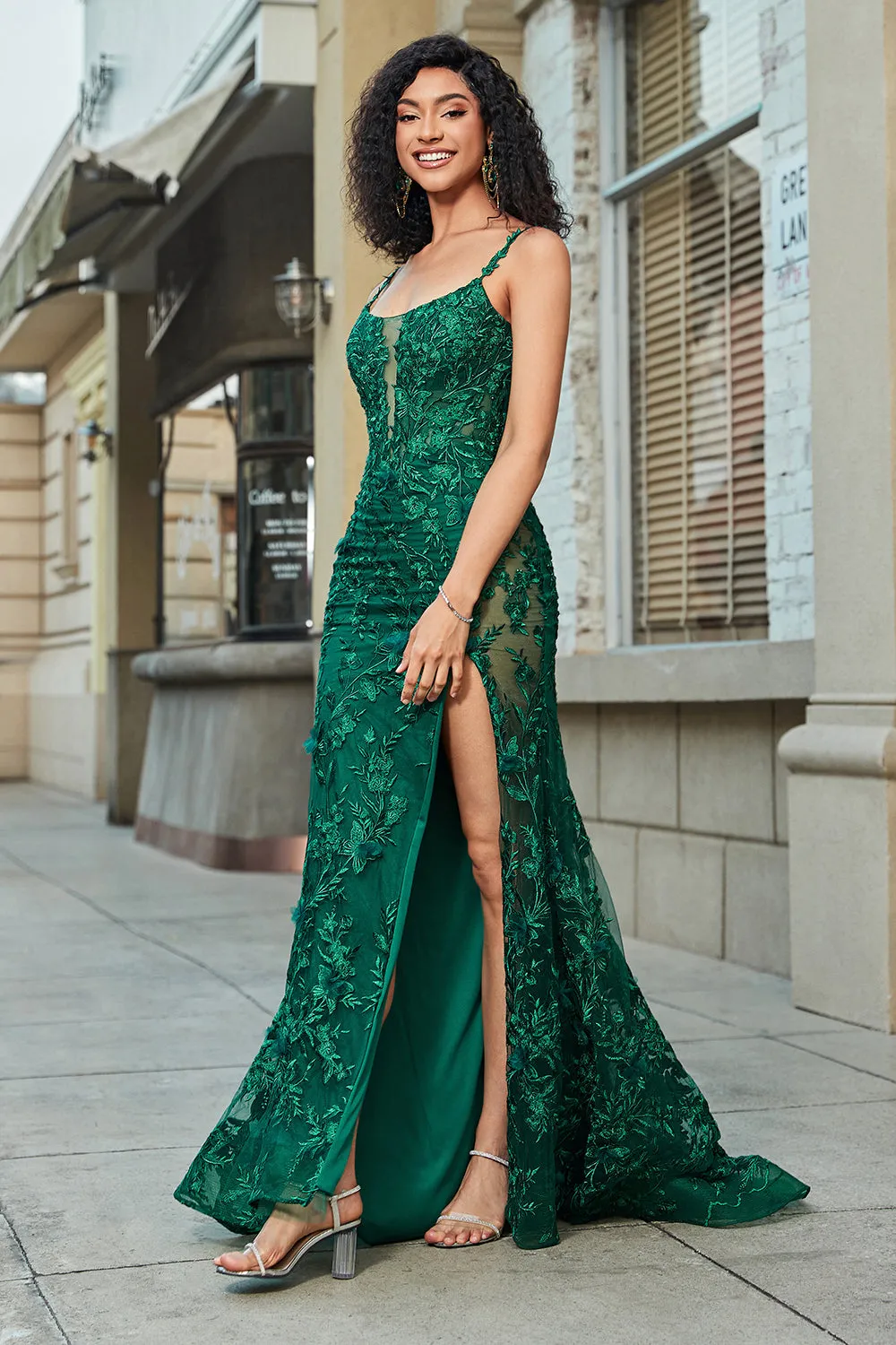 Stylish Mermaid Spaghetti Straps Dark Green Long Prom Dress with Appliques sold by Zapaka product image thumbnail 4